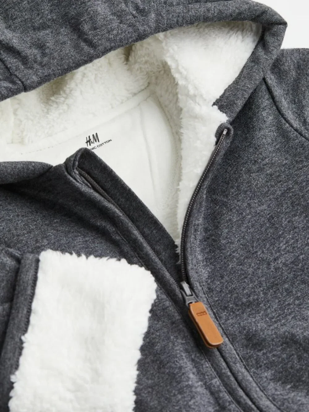 H&M Baby Hooded Sherpa Pram Suit Gray 2-4 Months Bear Ears Organic Cotton Buntin